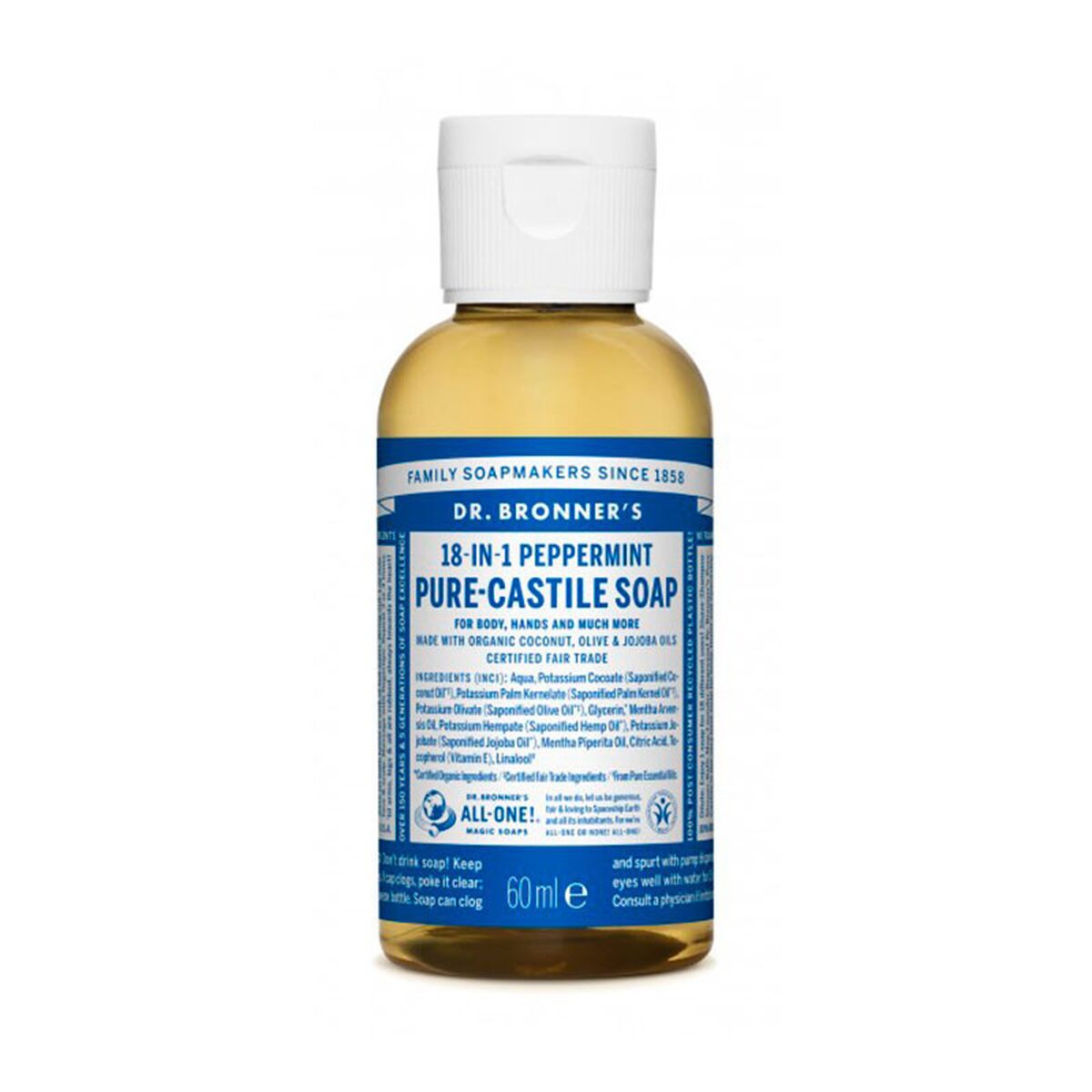Liquid Soap Dr Bronner's 18 in 1 Peppermint 60 ml product packaging