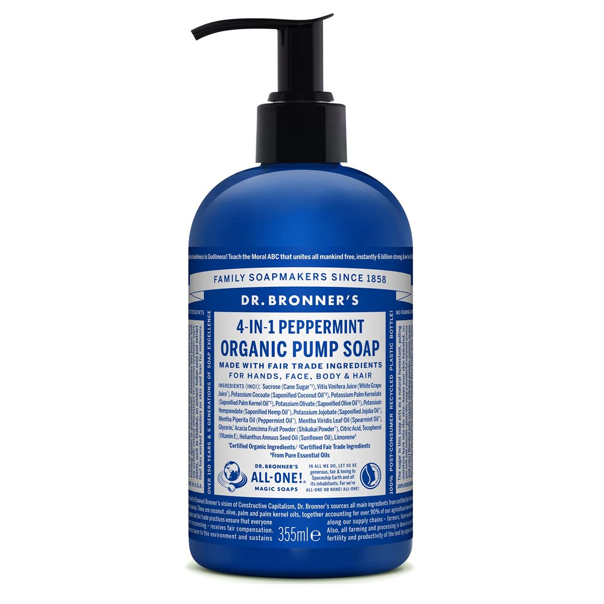 Hand Soap Dr Bronner's 4 in 1 Peppermint 355 ml product packaging