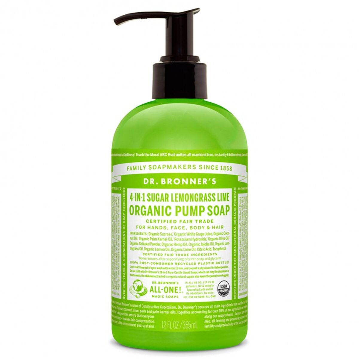 Hand Soap Dr Bronner's 4 in 1 Lemongrass Lime 355 ml product packaging