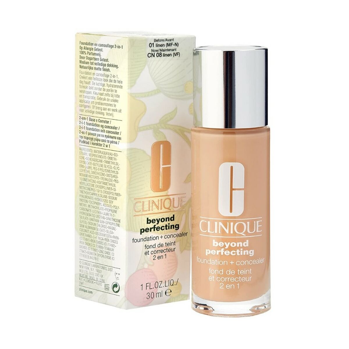 Liquid Make Up Base Clinique Beyond Perfecting Nº 1-Linen 30 ml 2-in-1 product packaging