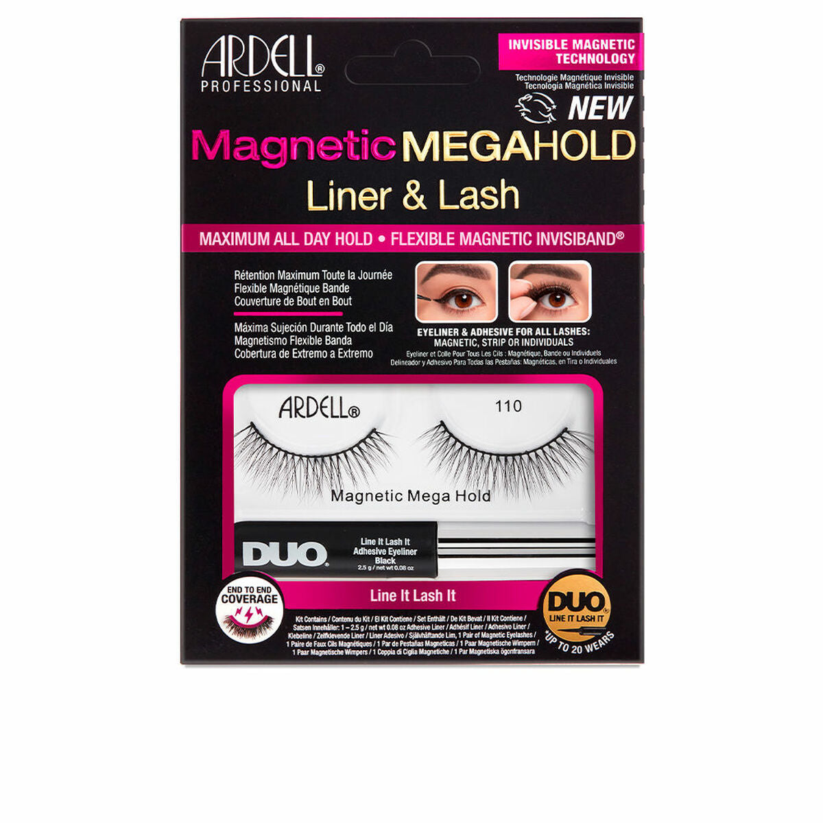 Set of false eyelashes Ardell Magnetic Megahold Liner Lash Nº 110 2 Pieces (2 Units) product packaging