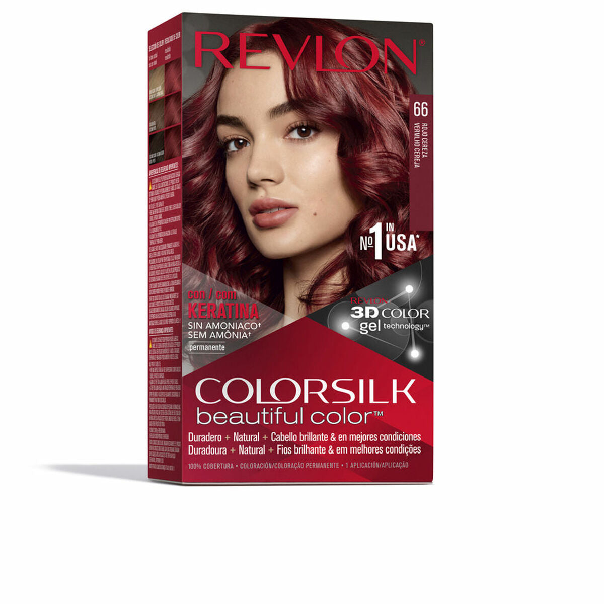 Permanent Dye Revlon Colorsilk Nº 66 Cherry red for Women product packaging