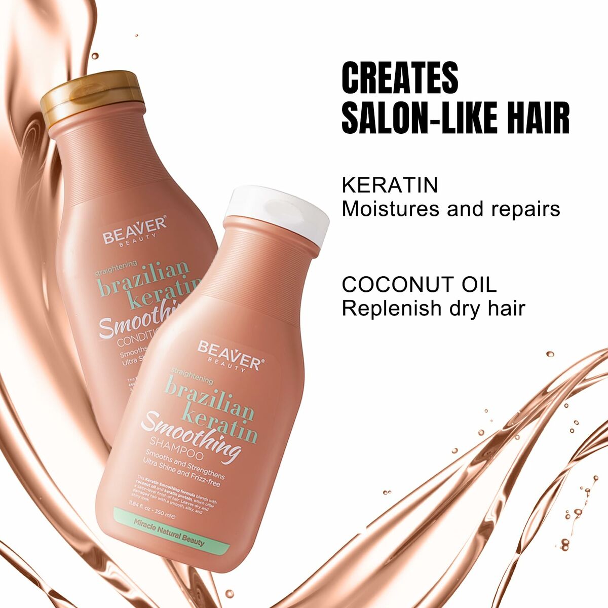 Straightening Shampoo Beaver BRAZILIAN KERATIN 350 ml shampoo bottle