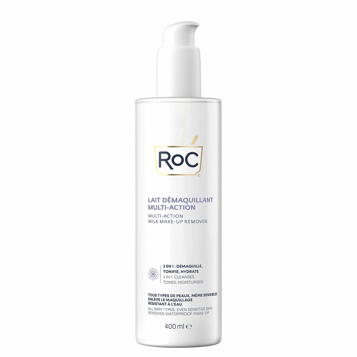 Facial Make Up Remover Cream Roc Leche Desmaquillante 400 ml 3-in-1 skincare packaging