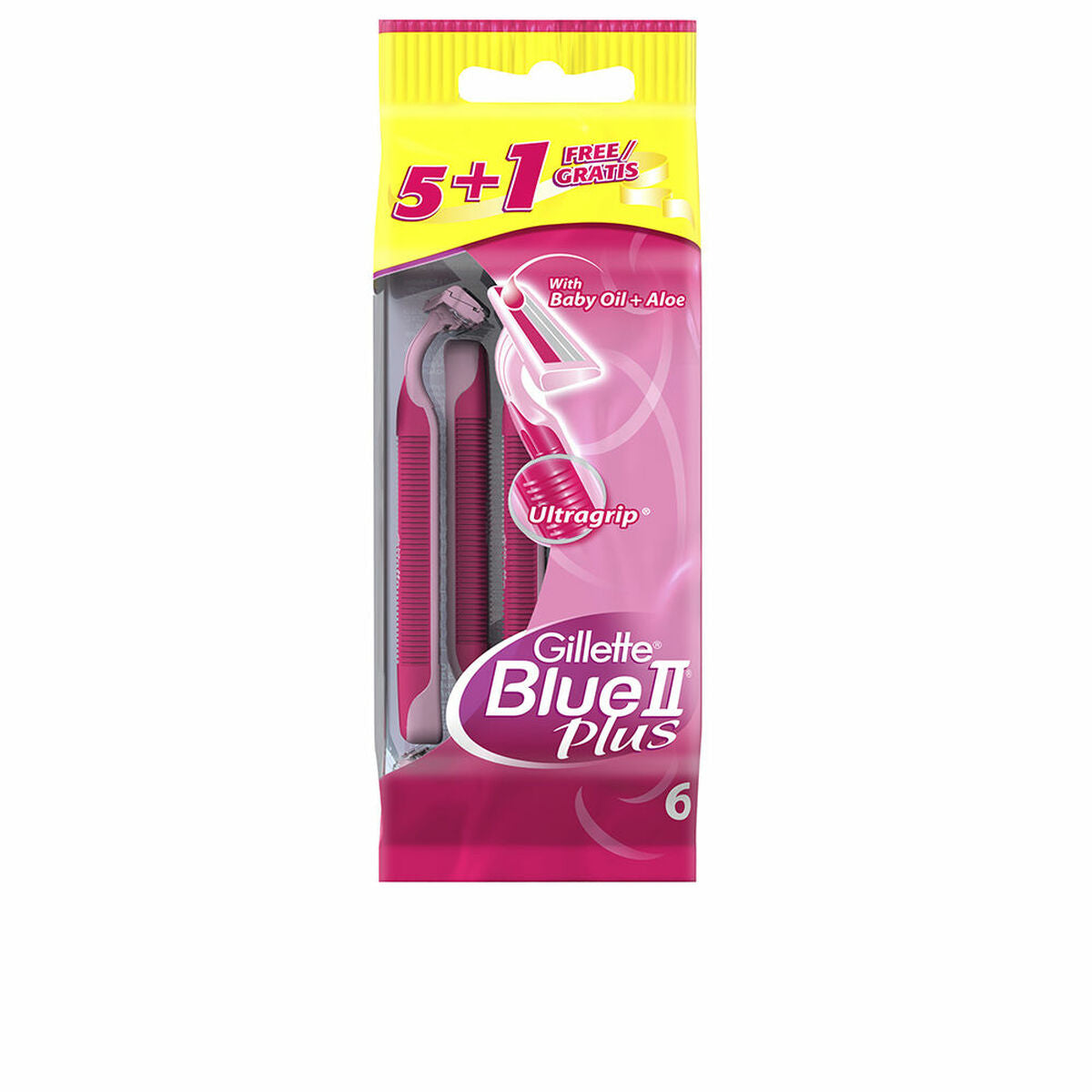 Disposable Razor Gillette Blue II Plus 6 Units for Women product packaging