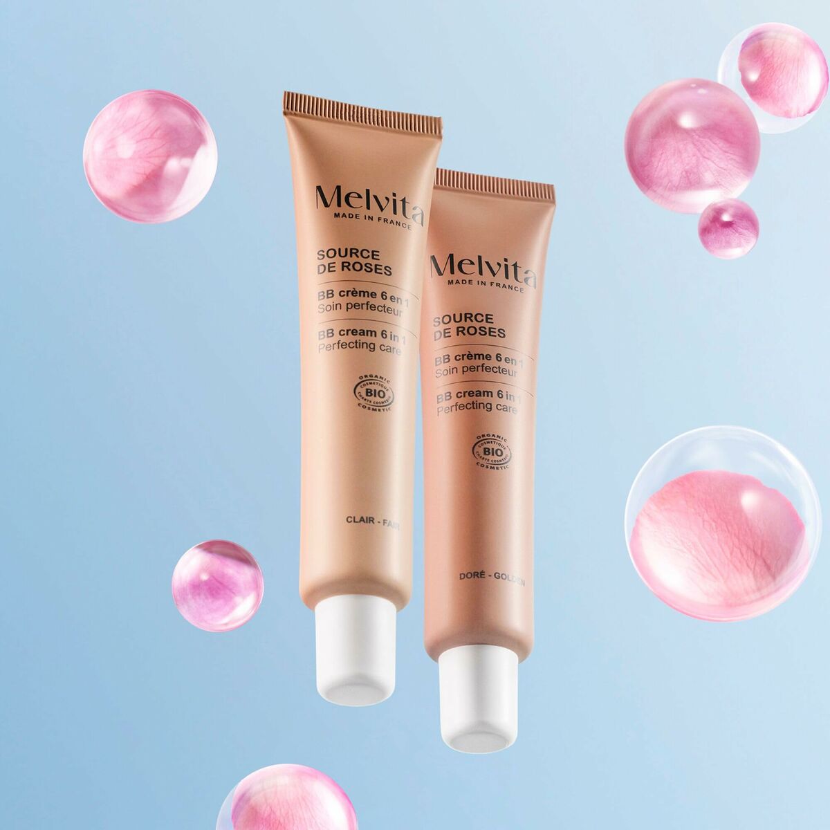 Hydrating Cream with Colour Melvita SOURCE DE ROSES Golden 40 ml skincare packaging