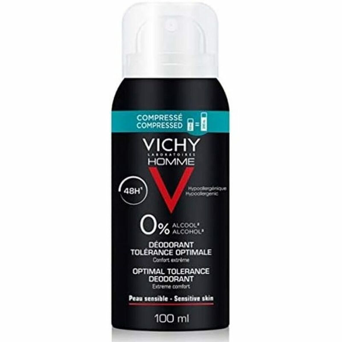 Spray Deodorant Vichy Tolérance Optimale Men Alcohol Free 48 hours Adults unisex (100 ml) product packaging