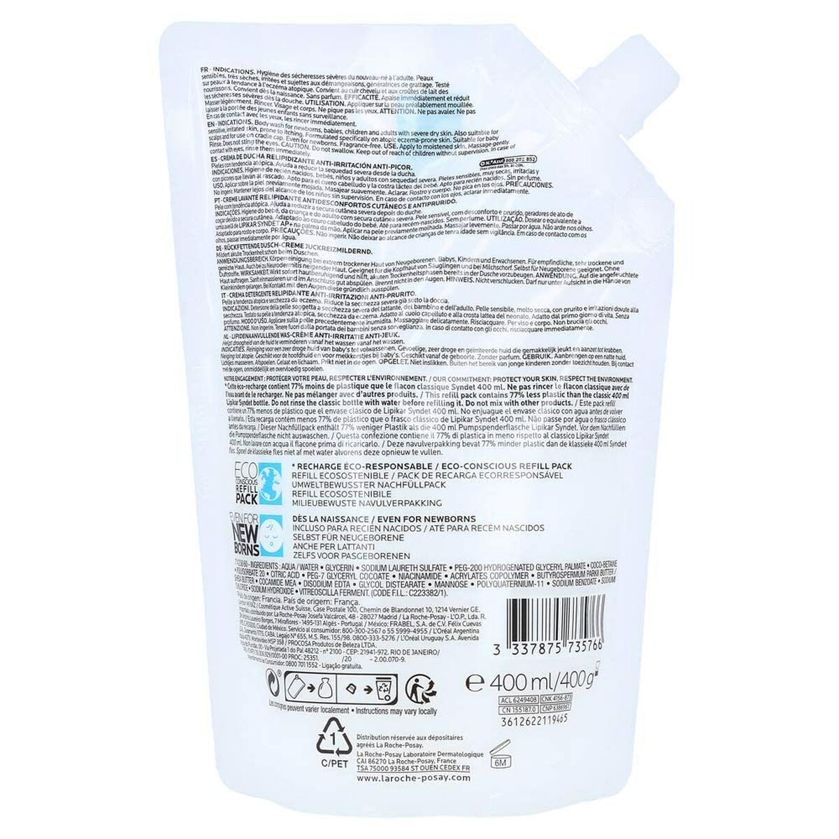 Cleansing Cream La Roche Posay Lipikar Syndet AP+ 400 ml Relipidant Refill for Women skincare packaging