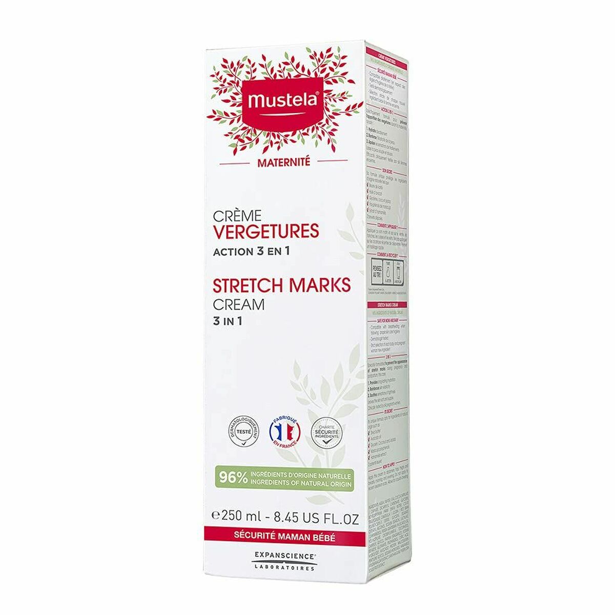 Anti-Stretch Mark Cream Mustela 250 ml 3-in-1 skincare packaging