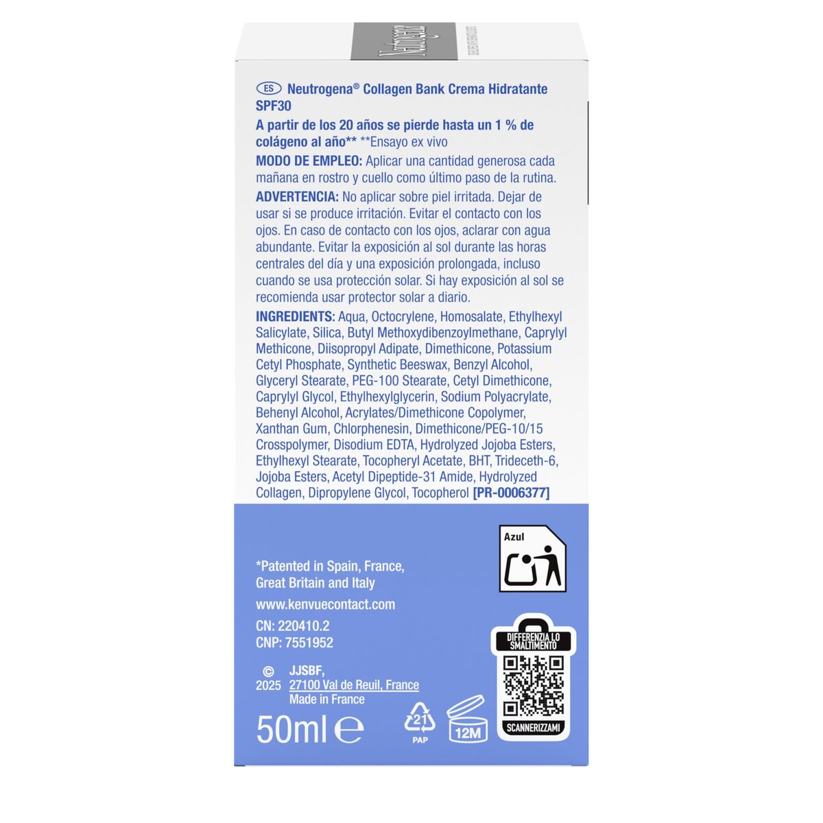 Facial Cream Neutrogena COLLAGEN BANK Spf 30 50 ml skincare packaging