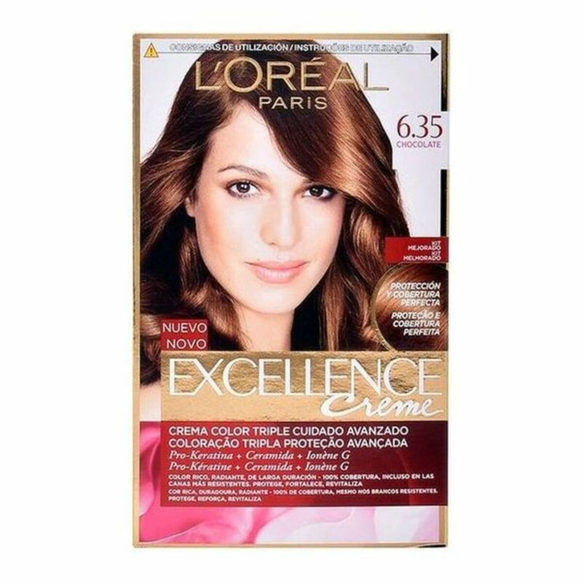 Permanent Dye L'Oreal Make Up Excellence Nº 6,35-Chocolate 192 ml product packaging