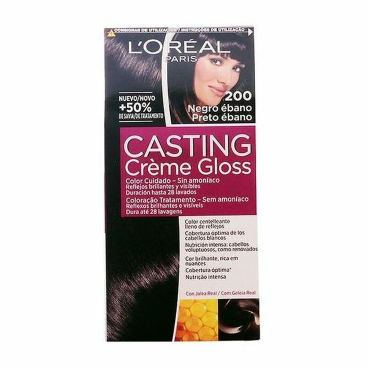 Dye No Ammonia L'Oreal Make Up Casting Creme Gloss Ebony Black 180 ml skincare packaging