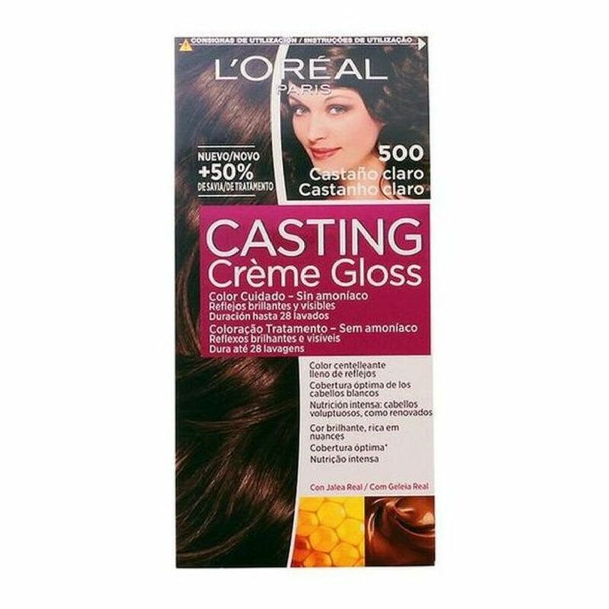 Dye No Ammonia L'Oreal Make Up Casting Creme Gloss Nº 500-Castano Claro 180 ml skincare packaging