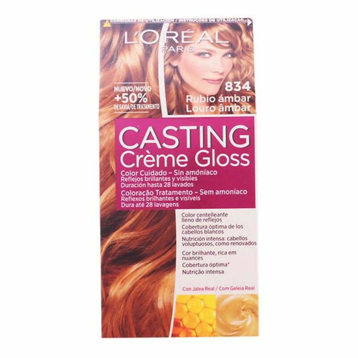 Dye No Ammonia L'Oreal Make Up Casting Creme Gloss Nº 834-Rubio Ambar 180 ml skincare packaging