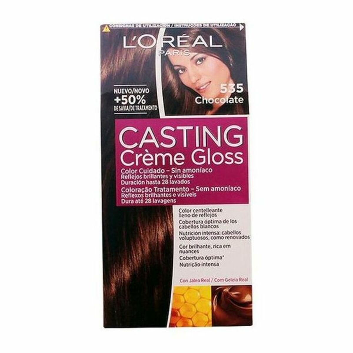 Dye No Ammonia L'Oreal Make Up Casting Creme Gloss Nº 535-Chocolate 180 ml skincare packaging