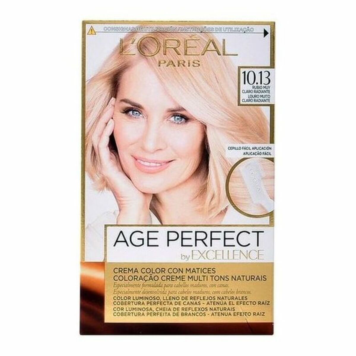 Permanent Anti-Ageing Dye L'Oreal Make Up Excellence Age Perfect Nº 10,13 Rubio Muy Claro Radiante (1 Unit) product packaging