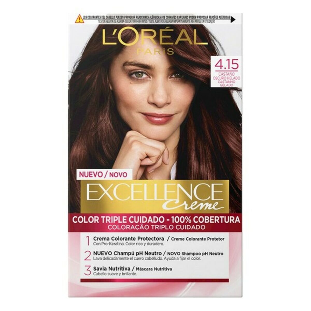 Permanent Dye L'Oréal Paris Excellence Dark Brown Nº 4.15-Castano Oscuro Helado 192 ml product packaging