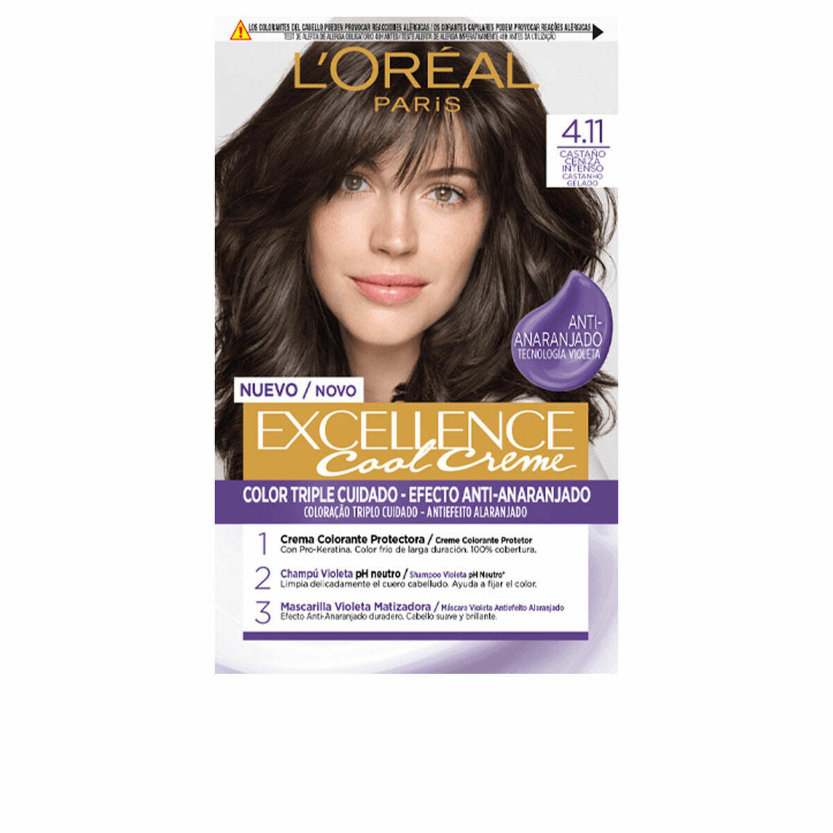 Permanent Colour Creme L'Oreal Make Up Excellence 4.11-castaño ceniza intenso Nº 4.11-Castano Ceniza Intenso Nº 4.11-Castano