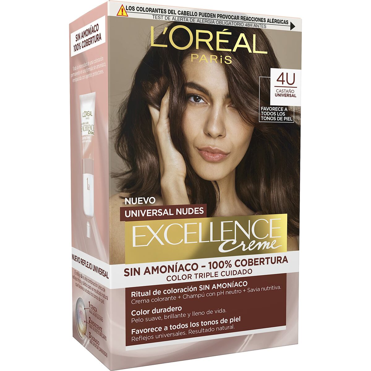 Permanent Dye L'Oreal Make Up Excellence Brown Nº 4u-Brown (5 Units) product packaging