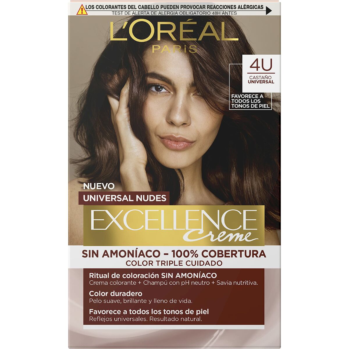 Permanent Dye L'Oreal Make Up Excellence Brown Nº 4u-Brown (5 Units) product packaging