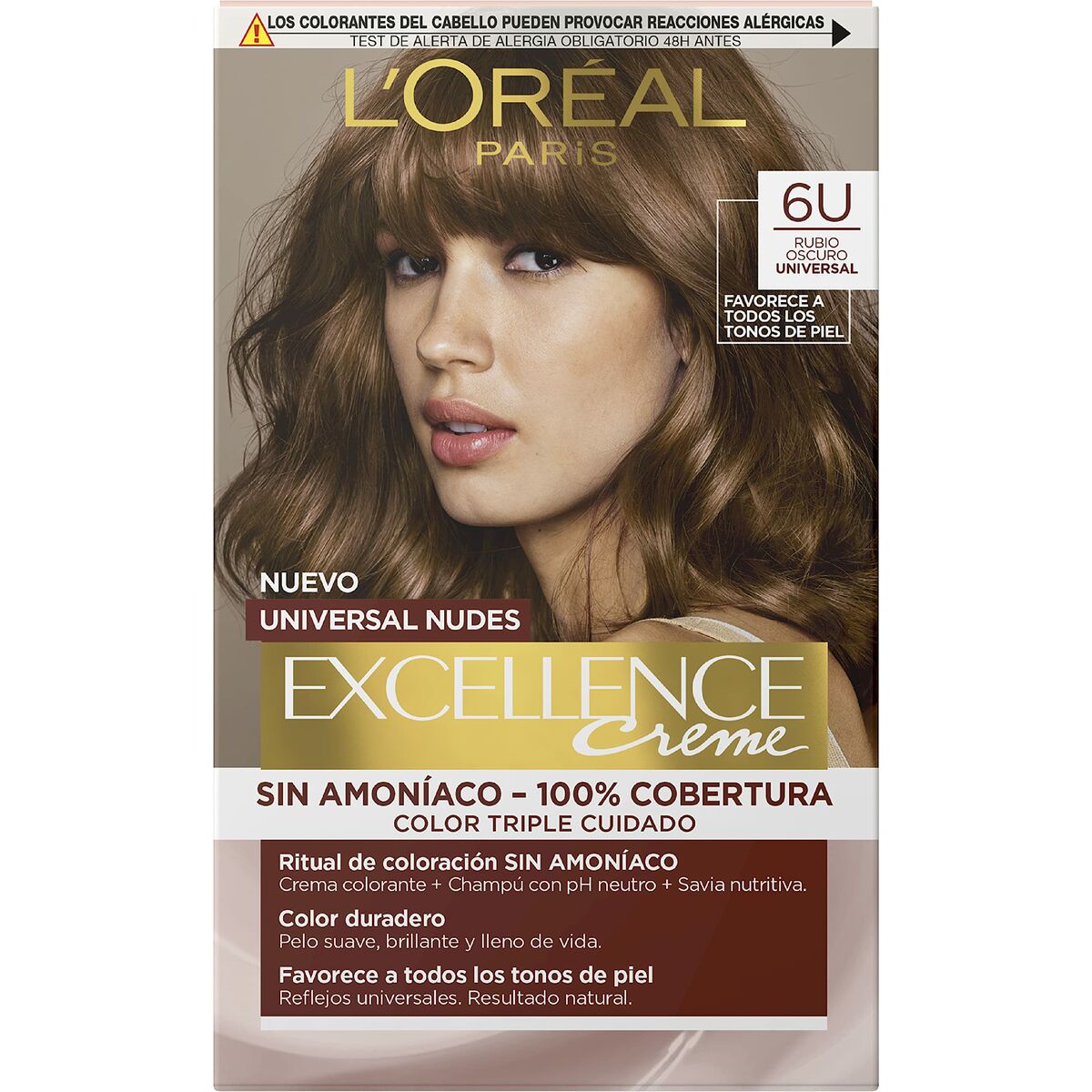 Permanent Dye L'Oreal Make Up Excellence Dark Blonde Nº 6u-Dark Blonde (5 Units) product packaging