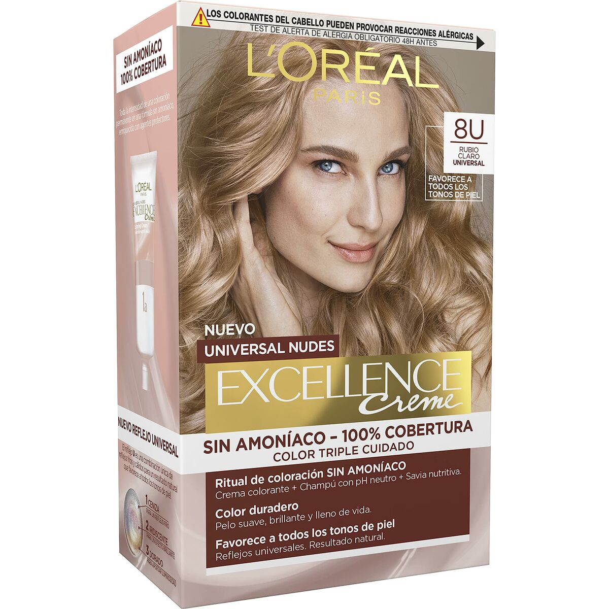 Permanent Dye L'Oréal Paris Excellence Nº 8u-Light Blonde (5 Units) product packaging