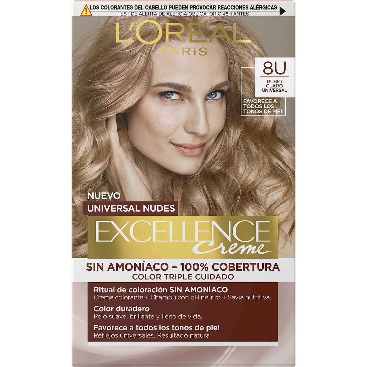 Permanent Dye L'Oréal Paris Excellence Nº 8u-Light Blonde (5 Units) product packaging
