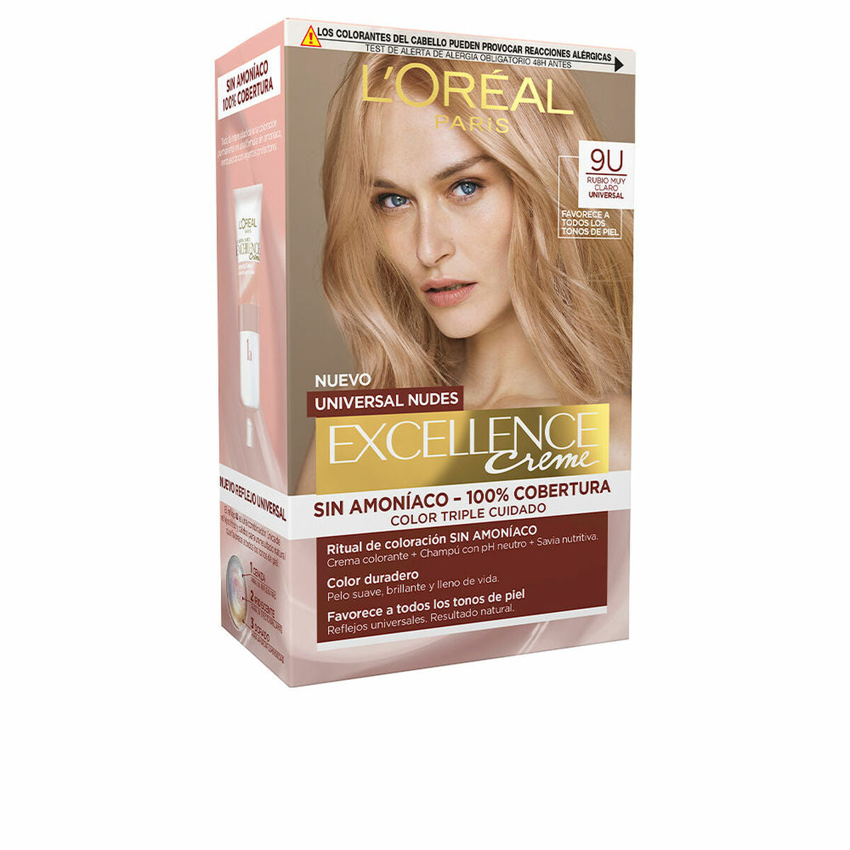 Permanent Dye L'Oreal Make Up Excellence Very Light Blonde Nº 9U Nº 9u-Very Light Blonde (5 Units) product packaging