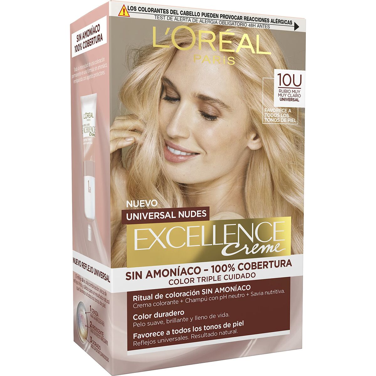 Permanent Dye L'Oreal Make Up Excellence Light Blonde Nº 10u-Lightest Blonde (5 Units) product packaging
