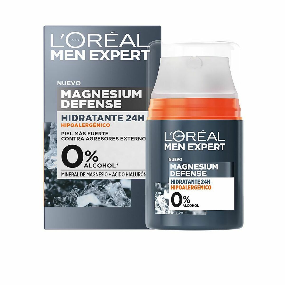Hydrating Facial Cream L'Oreal Make Up Men Expert Magnesium Defense 50 ml 24 hours for Men skincare packaging