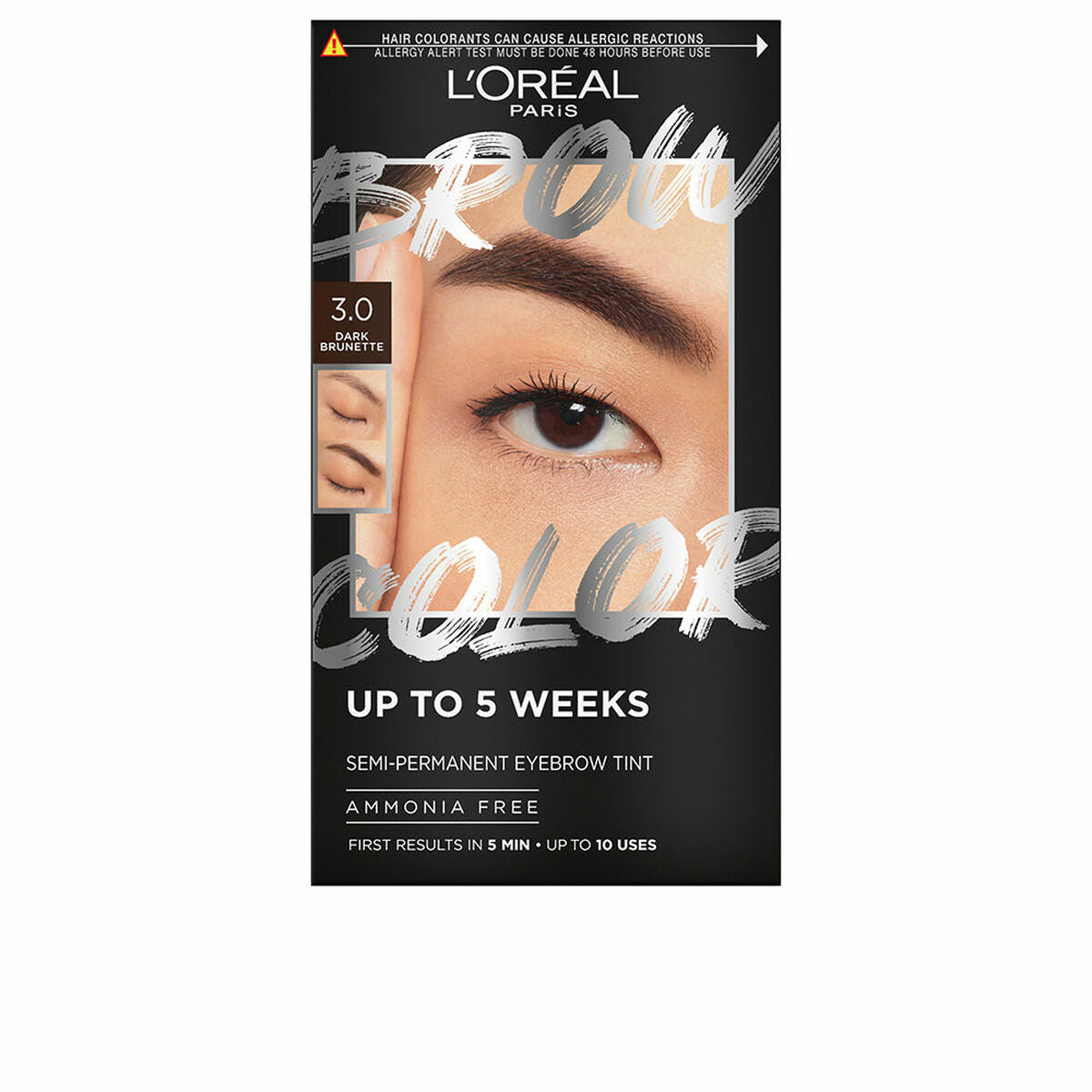 Eyebrow Tint L'Oreal Make Up BROW COLOR Nº 3.0 Dark brunette Nº 3.0-Dark Brunette Semi-permanent 4 Pieces product packaging