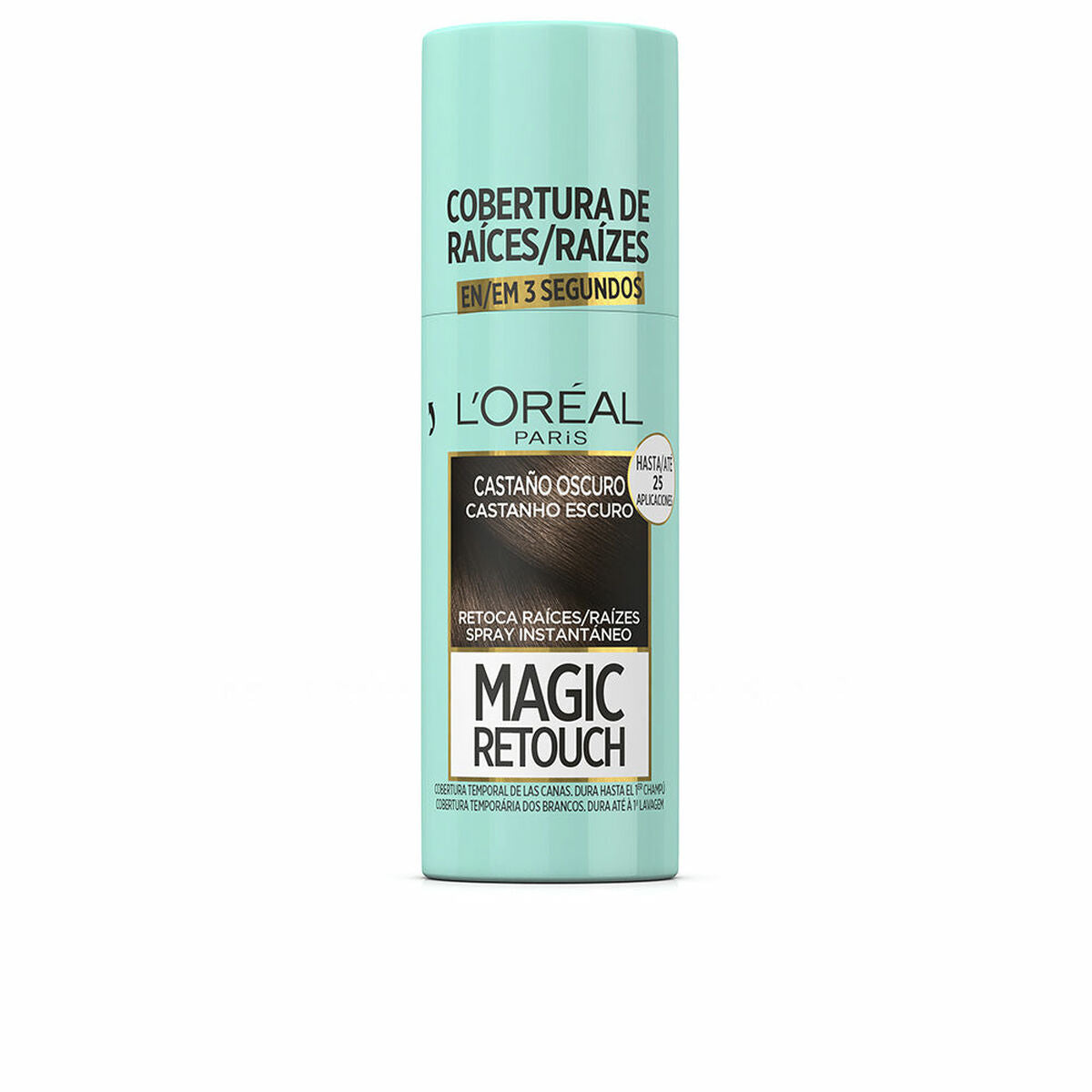 Temporary Corrector Spray for Roots L'Oréal Paris Magic Retouch Brown Nº 3-Castano Oscuro Spray 75 ml product packaging