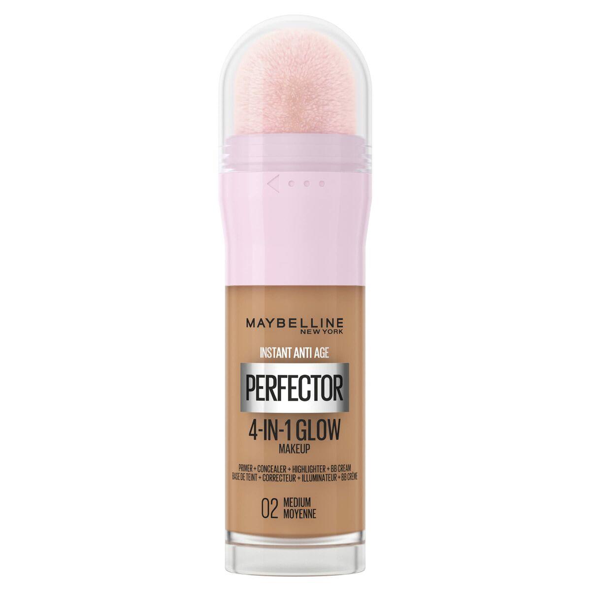Liquid Make Up Base Maybelline Instant Age Perfector Glow Nº 02 Medium Moyenne 20 ml product packaging