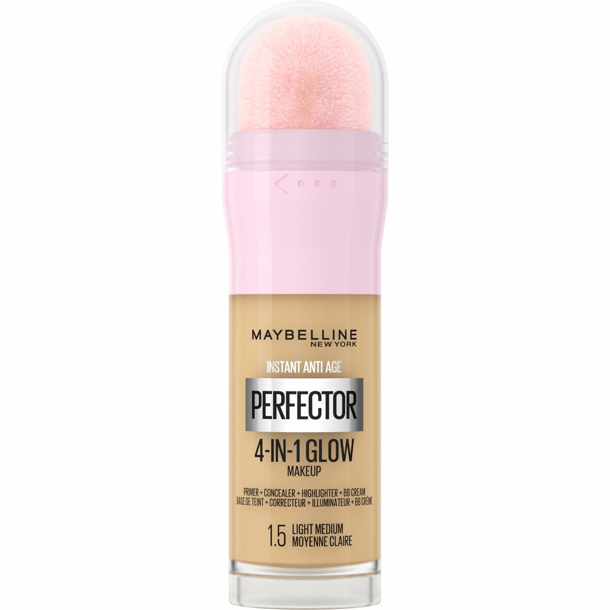 Liquid Make Up Base Maybelline Instant Age Perfector Glow Nº 1,5 Light Medium 20 ml product packaging