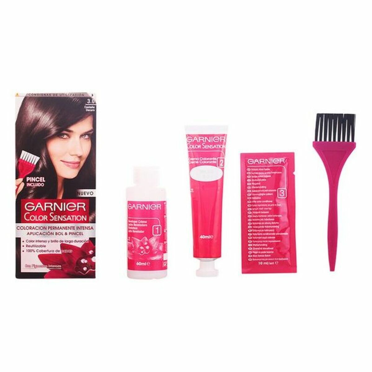 Permanent Dye Garnier Color Sensation Dark Brown Nº 3 Castano Oscuro Nº 3-Castano Oscuro 110 g product packaging