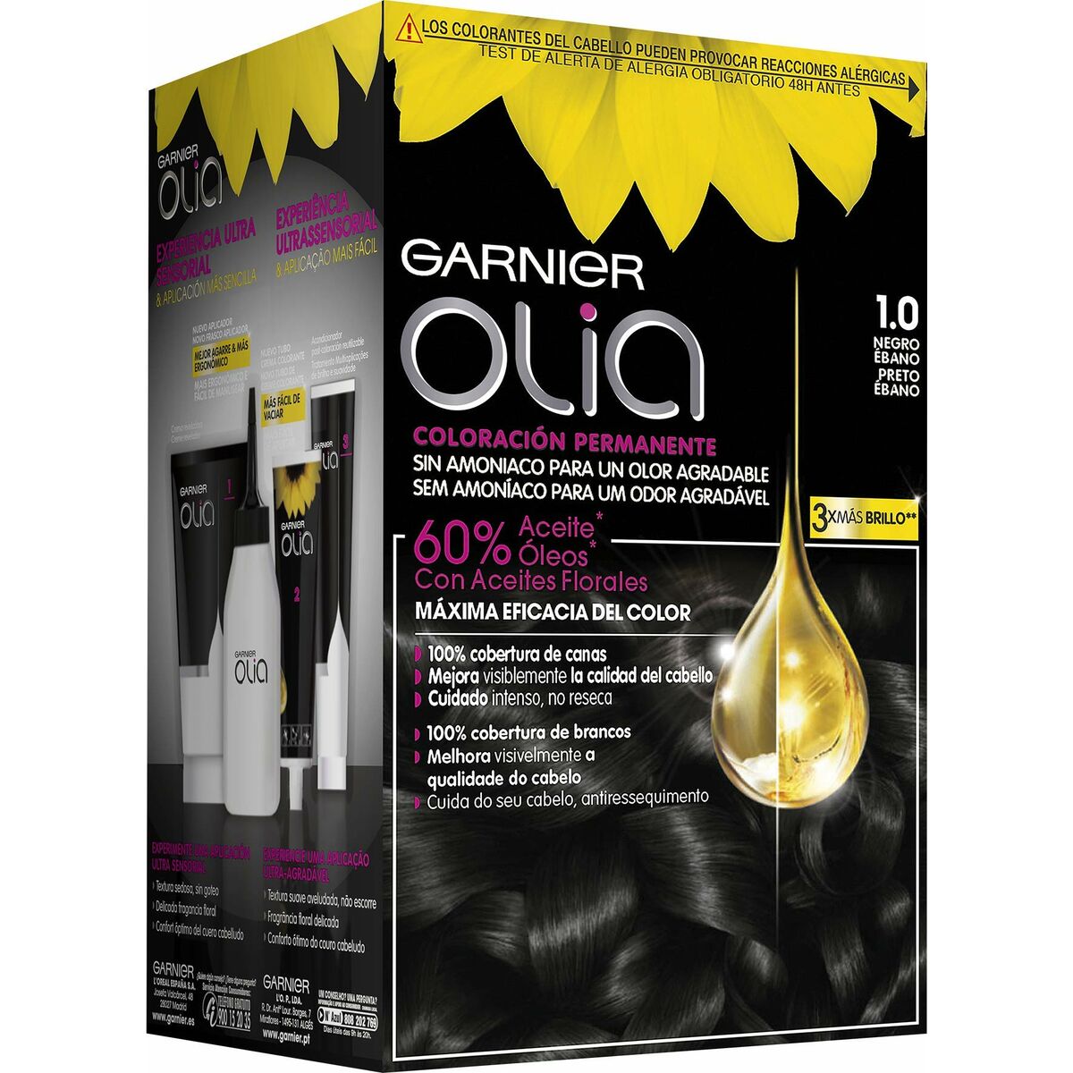 Dye No Ammonia Garnier Olia Ebony Black Nº 1.0-negro Nº 1,0 Negro Ebano (1 Unit) product packaging