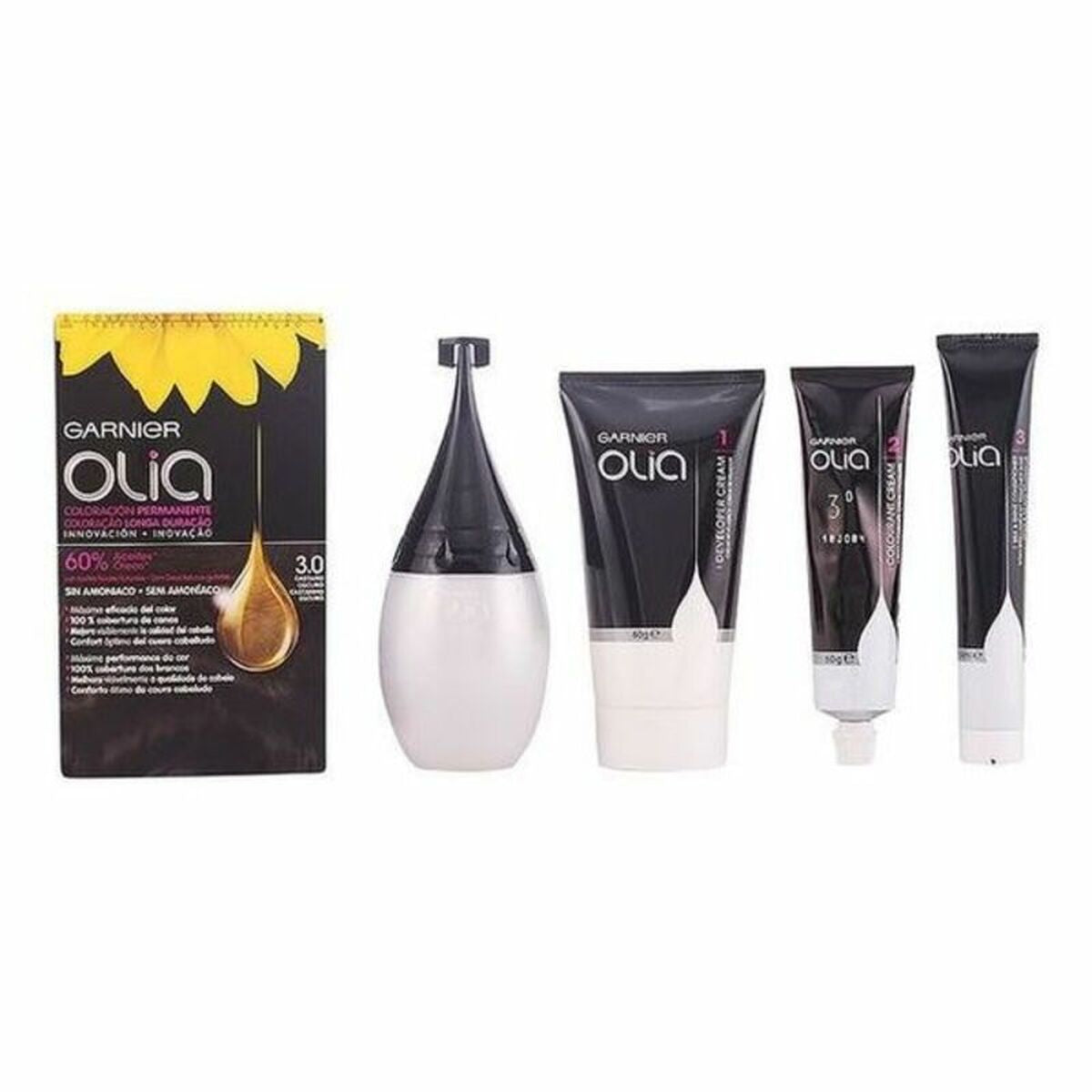 Dye No Ammonia Garnier Olia Nº 3,0-Negro (1 Unit) product packaging