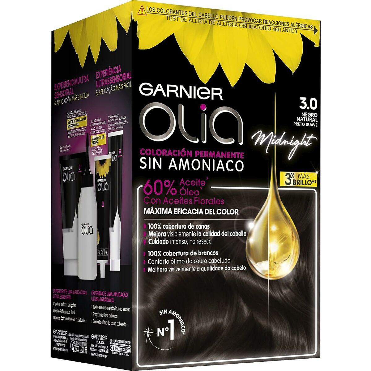 Dye No Ammonia Garnier Olia Nº 3,0-Negro (1 Unit) product packaging