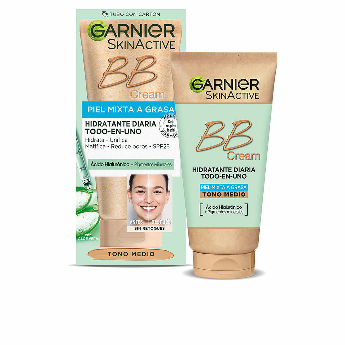 Hydrating Cream with Colour Garnier Skinactive Bb Cream Medium Spf 25 50 ml Combination Skin Oily skin skincare packaging