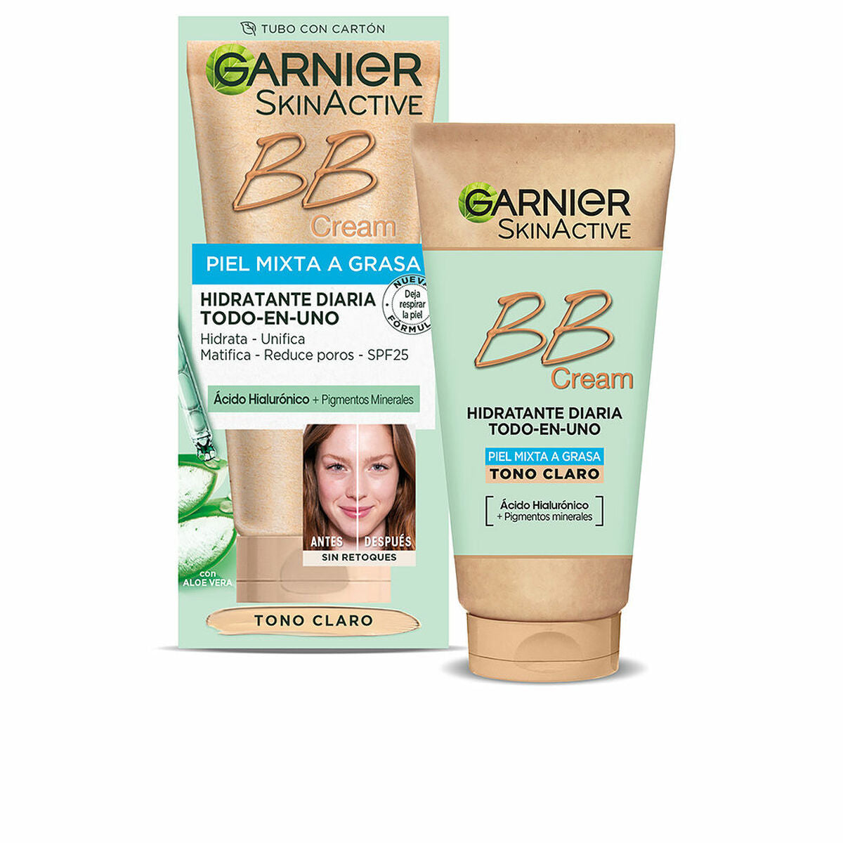 Hydrating Cream with Colour Garnier Skinactive Bb Cream Light Clear Spf 25 50 ml skincare packaging