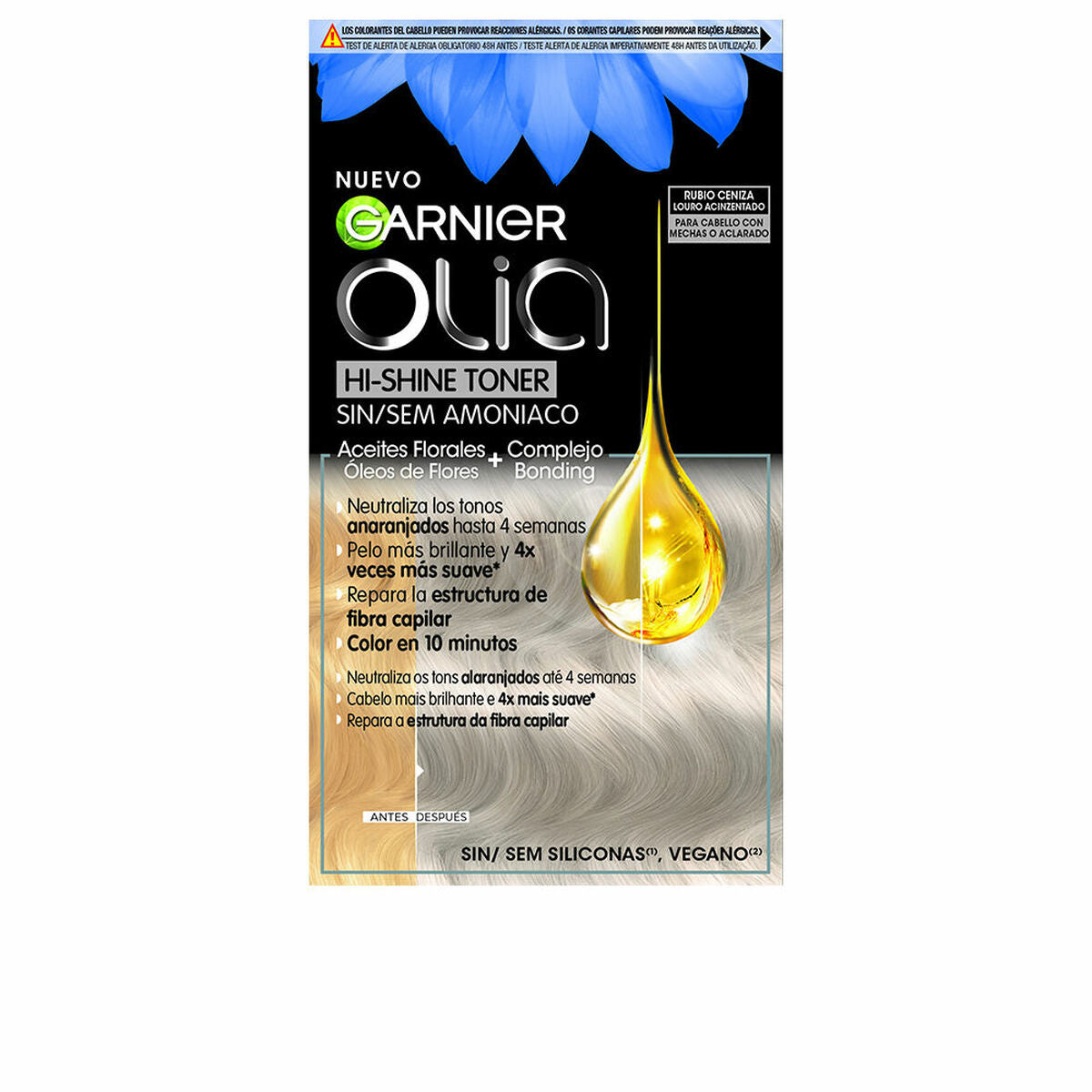Semi-permanent Colourant Garnier Olia Hi-Shine Toner Ash Blonde Nº 9.1 3 Pieces (1 Unit) skincare packaging
