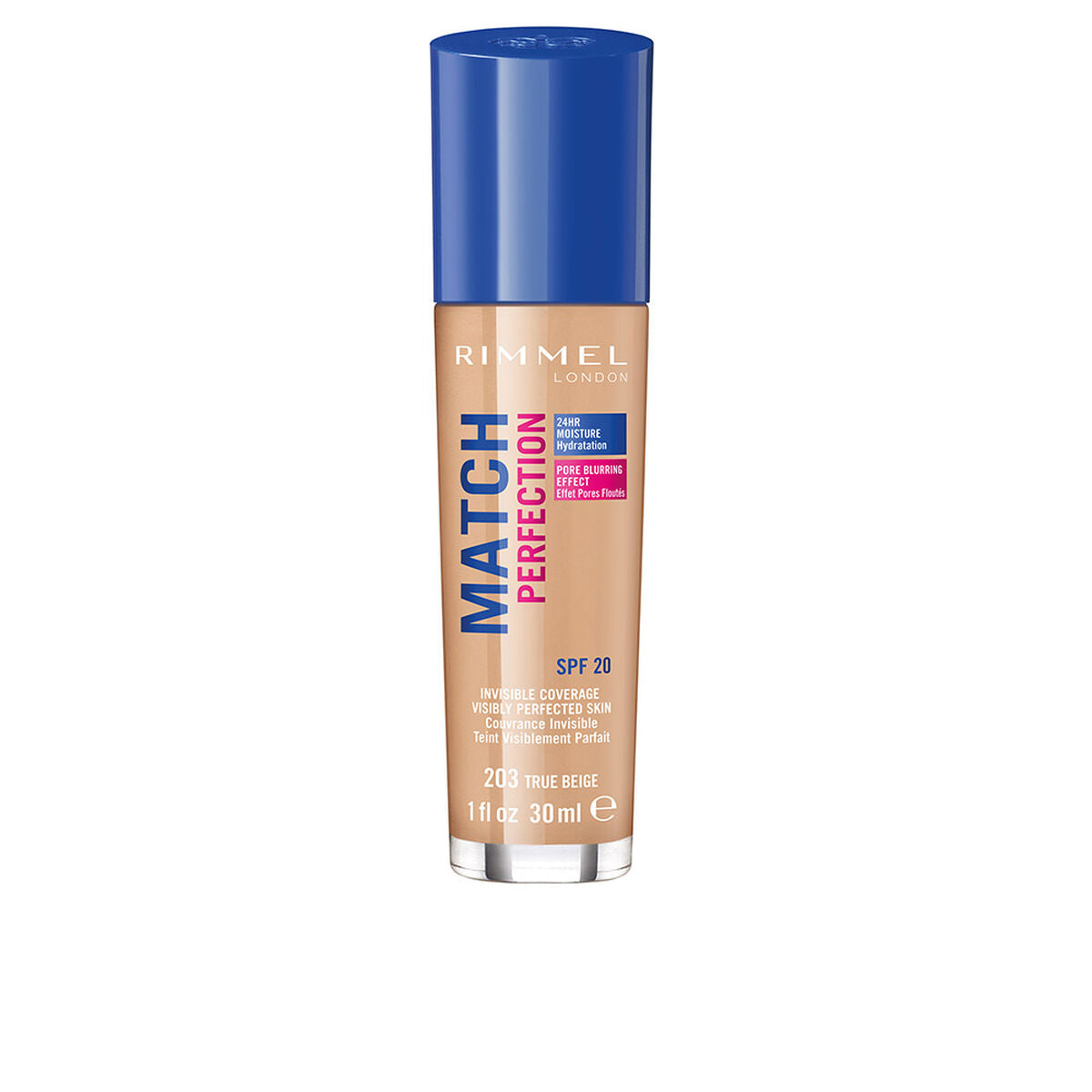 Liquid Make Up Base Rimmel London Match Perfection Nº 203 Spf 20 30 ml product packaging
