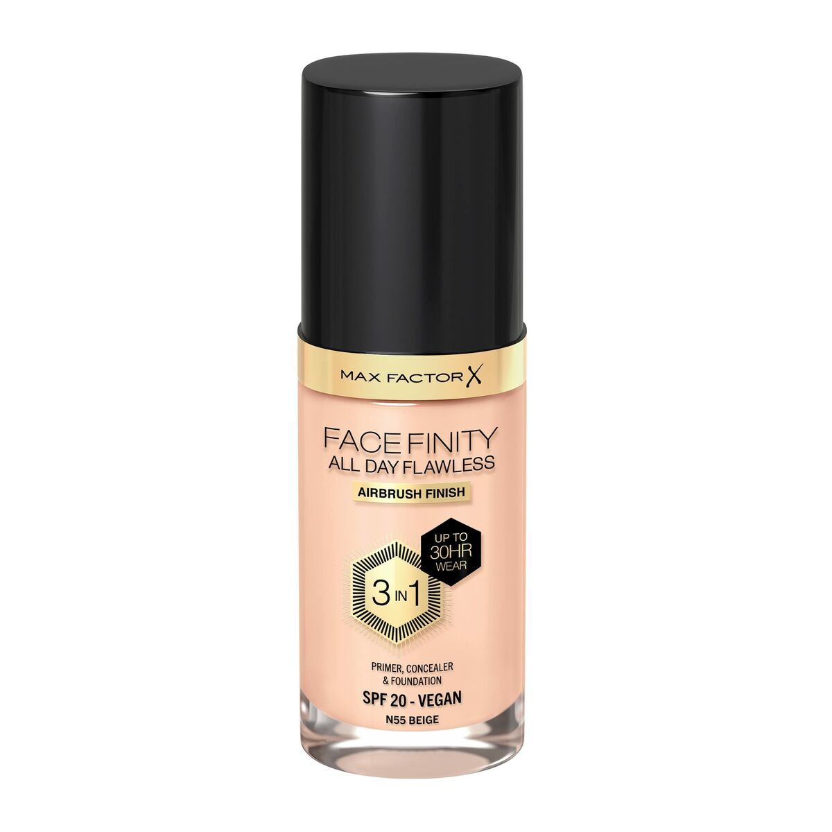 Crème Make-up Base Max Factor Facefinity Nº 55-beige Spf 20 30 ml 3-in-1 product packaging