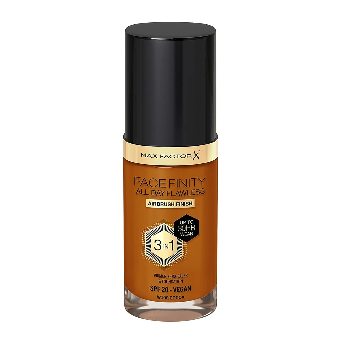 Liquid Make Up Base Max Factor Facefinity All Day Flawless In Nº 100 Cocoa Nº 100-Cocoa 30 ml 3-in-1 product packaging