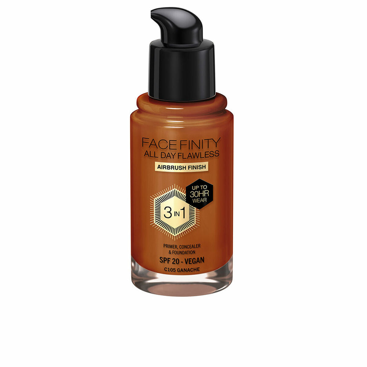 Crème Make-up Base Max Factor Face Finity All Day Flawless Nº C105 Ganache C105-Ganache Spf 20 30 ml 3-in-1 product packaging