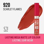 Liquid lipstick Rimmel London Lasting Mega Matte Nº 920 Scarlet Flames Nº 920-Scarlet Flames 7,4 ml makeup packaging 7.4 ml