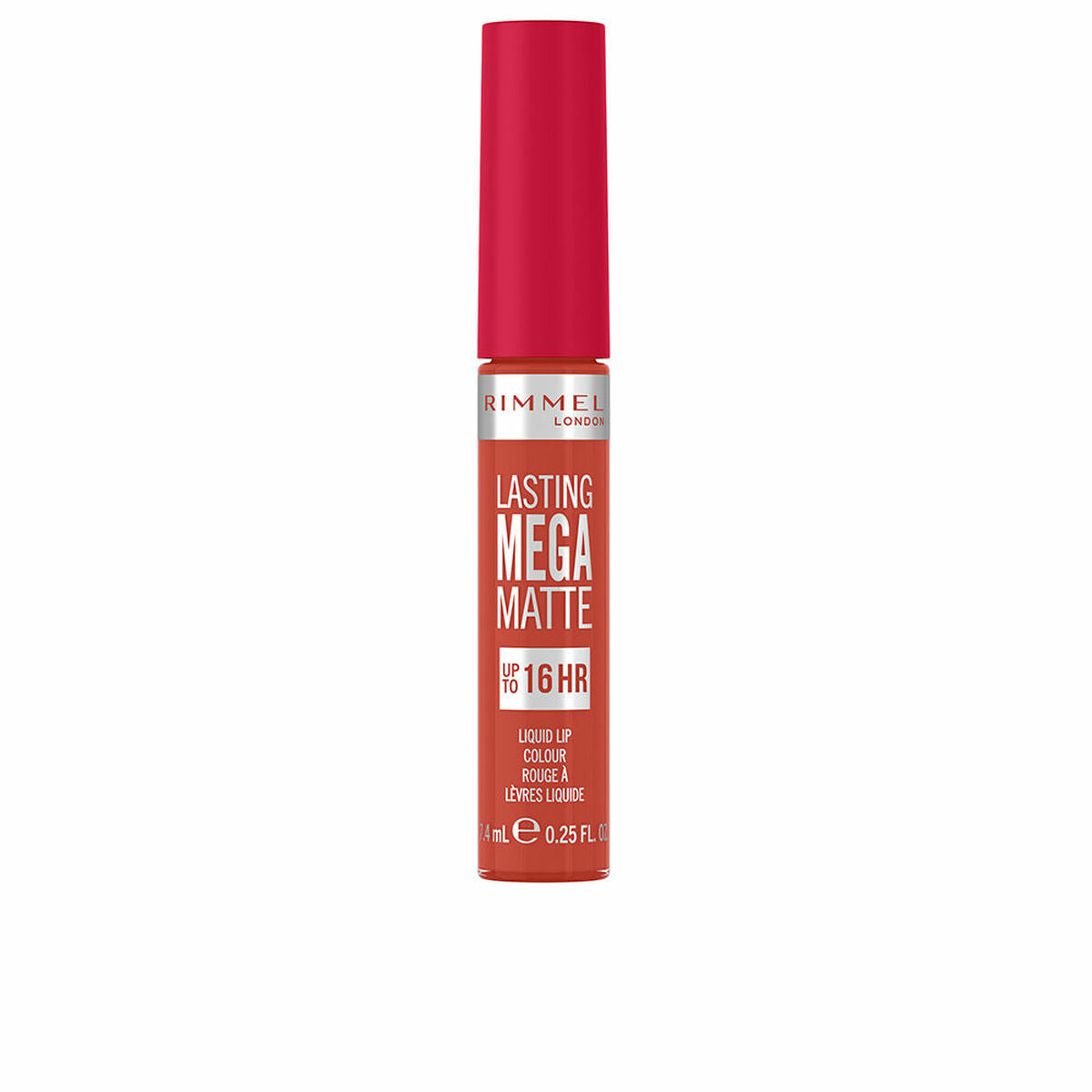 Liquid lipstick Rimmel London Lasting Mega Matte Nº 920 Scarlet Flames Nº 920-Scarlet Flames 7,4 ml makeup packaging 7.4 ml