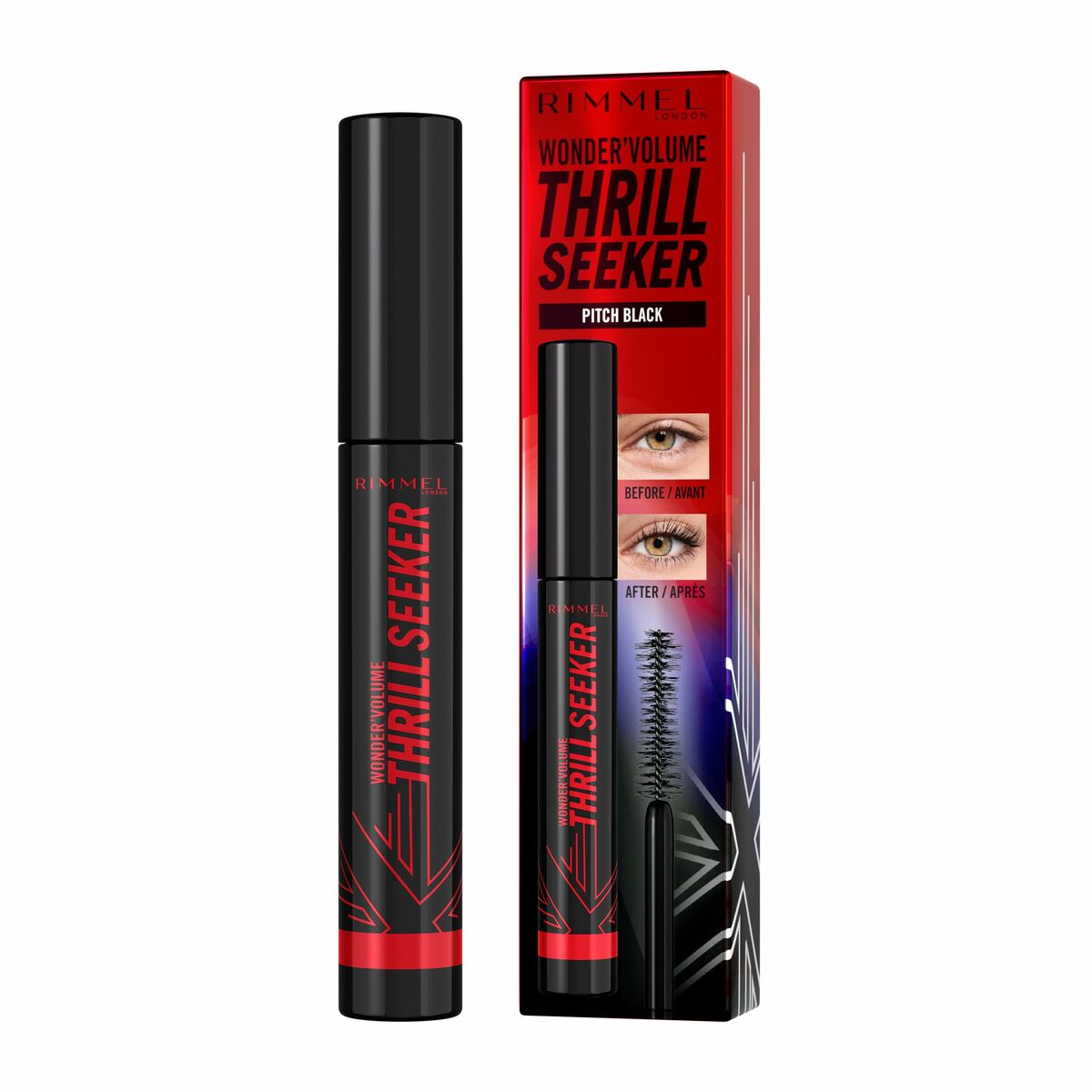 Mascara Rimmel London Volume Thrill Seeker Nº 004 Pitch Black Nº 004-Pitch Black 8 ml makeup packaging