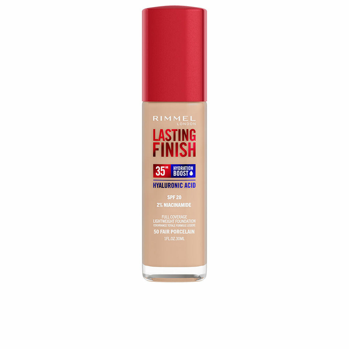 Crème Make-up Base Rimmel London Lasting Finish Nº 050 Fair Porcelain Nº 050-Fair Porcelain Spf 20 30 ml product packaging