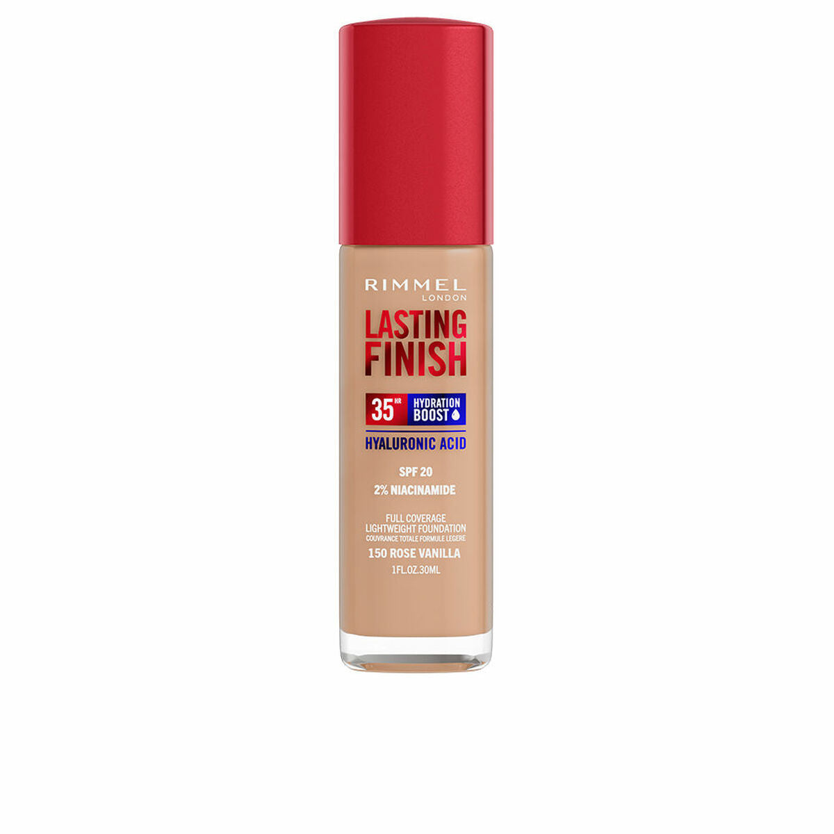 Liquid Make Up Base Rimmel London Lasting Finish Nº 150 Rose Vanilla Nº 150-Rose Vanilla Spf 20 30 ml product packaging